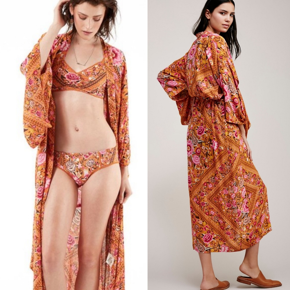 Spell Designs Amber Babushka Kimono Duster Orange Pink Robe Wildflower Unicorn! View 4